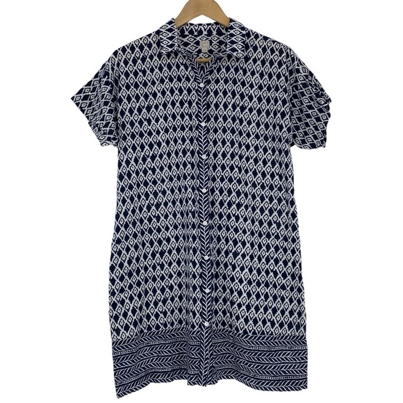 Ann Taylor Loft Beach navy white linen button front dress cover up wms sz medium - Picture 1 of 12